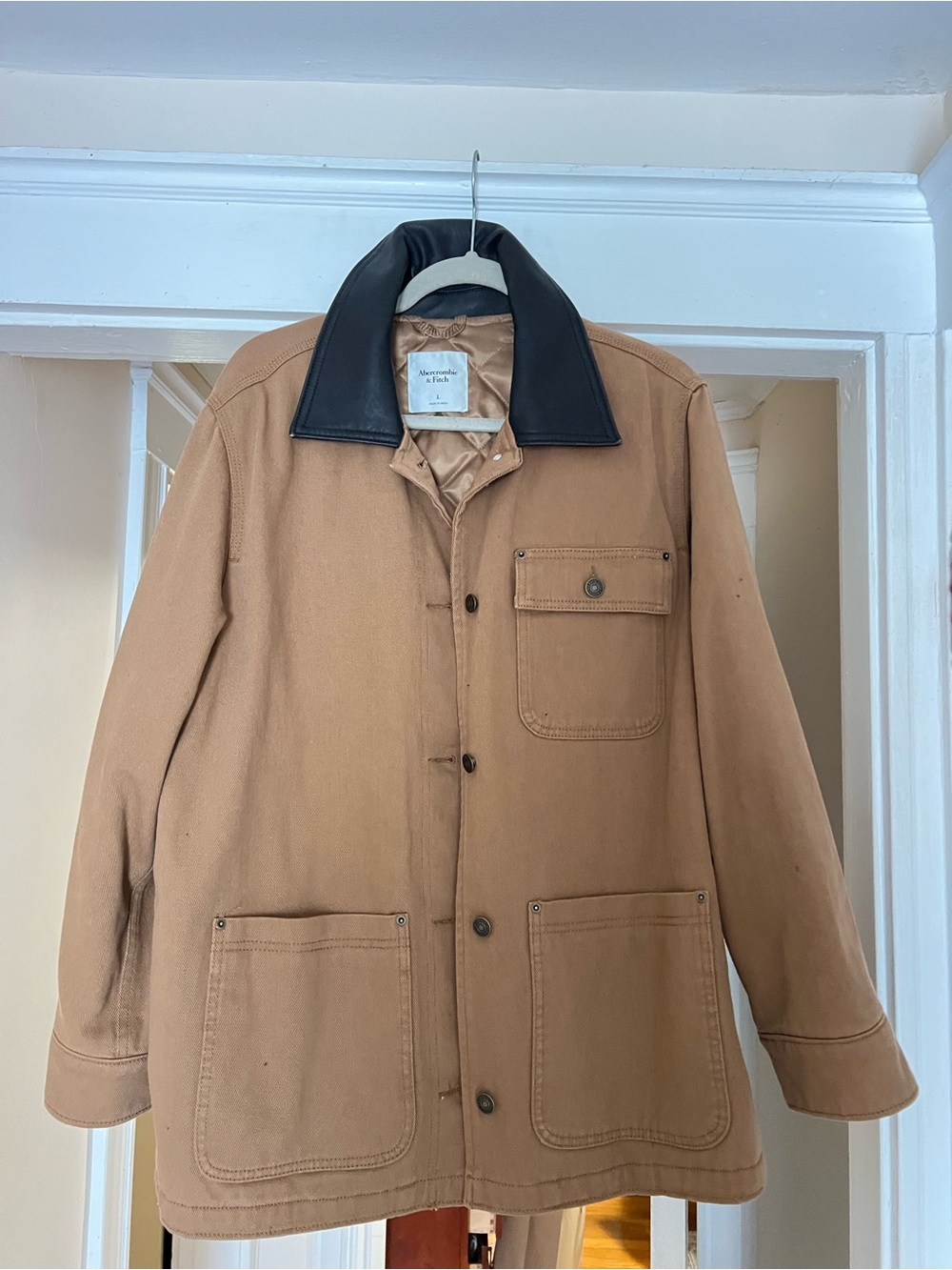 Abercrombie & Fitch Tan Bomber Jacket with Black Collar